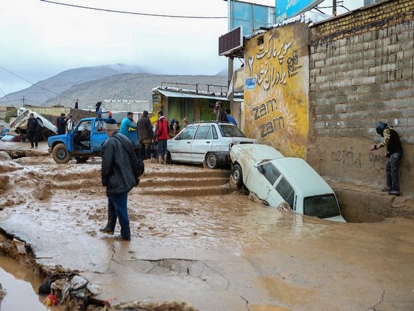 Vehicles damaged in flash flooding in Shiraz, Iran
