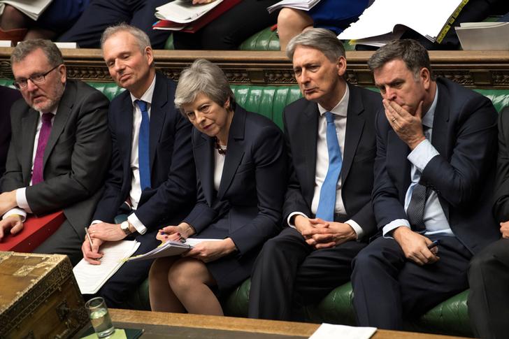UK Prime Minister Theresa May with conservative MPs
