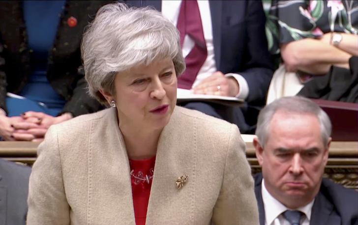UK PM Theresa May in the British Parliament on March 29. 