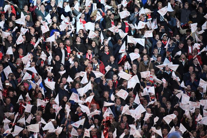 Ajax fans before the match between Ajax and Juventus
