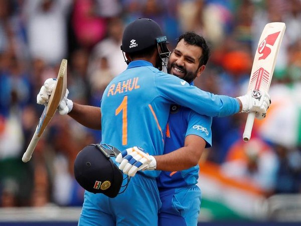 Rohit Sharma celebrating his century with KL Rahul