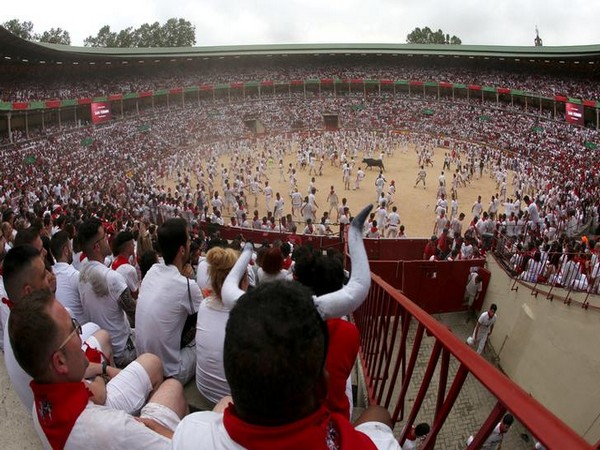 People watch a bullfight during the San Fermin annual festival in Pamplona on Sunday.