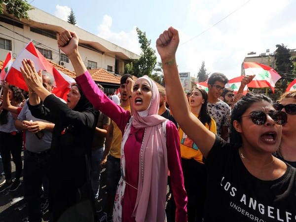 A visual of the protest in Lebanon on Sunday. Photo/Reuters