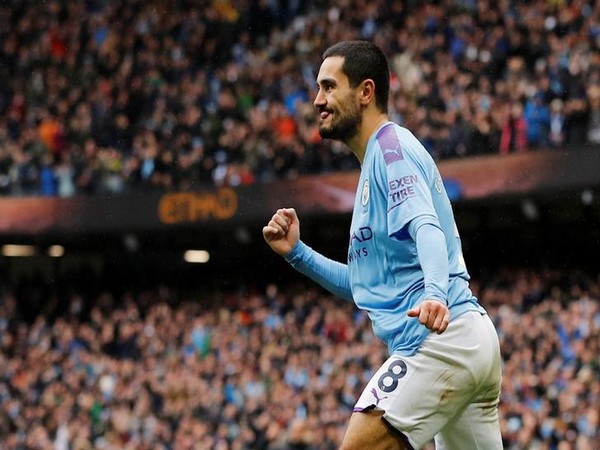 Manchester City's Ilkay Gundogan celebrates after scoring goal against Aston Villa