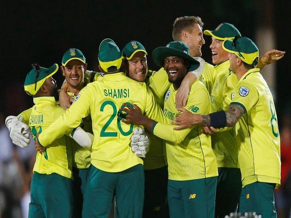 South Africa cricket team celebrates after winning first T20I against England in East London.