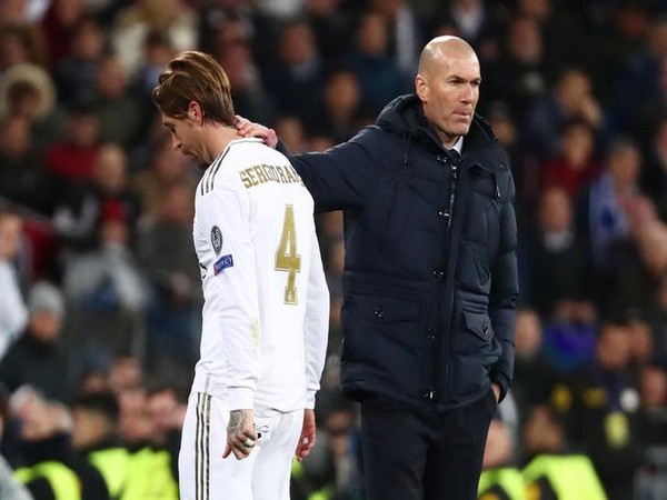 Real Madrid's Sergio Ramos with manager Zinedine Zidane
