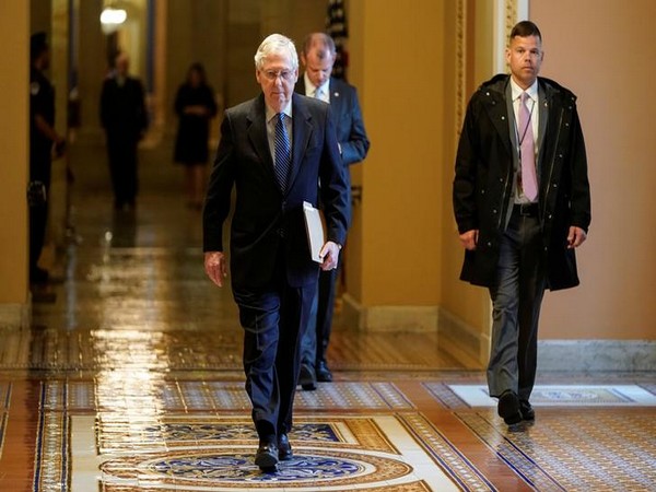 Senate Majority Leader Mitch McConnell (R-KY) arrives during negotiations on a coronavirus disease.