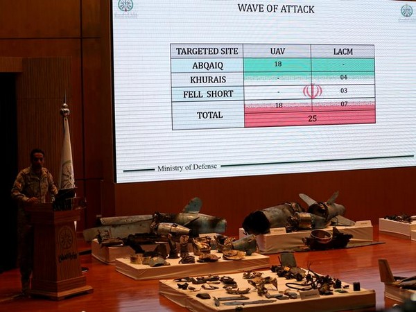 Saudi officials said the missile on display, which had what appeared to be a jet engine attached to it, was a land-attack cruise missile that failed to explode.