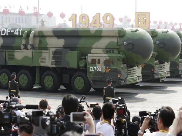 Military vehicles carrying DF-41 intercontinental ballistic missiles during the military parade marking the 70th founding anniversary of People's Republic of China on Tuesday. Photo/ANI
