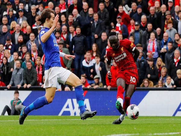 Liverpool's Sadio Mane scores team's first goal against Leicester City.