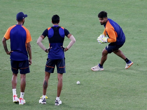 Rishabh Pant in action during practice