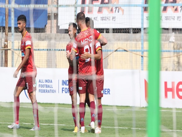 Rajasthan United FC celebrating after winning the match against Aizawl FC (Image: AIFF Media)
