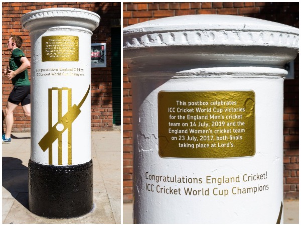 White and gold postbox outside the Lord's (Photo/Royal Mail Twitter)