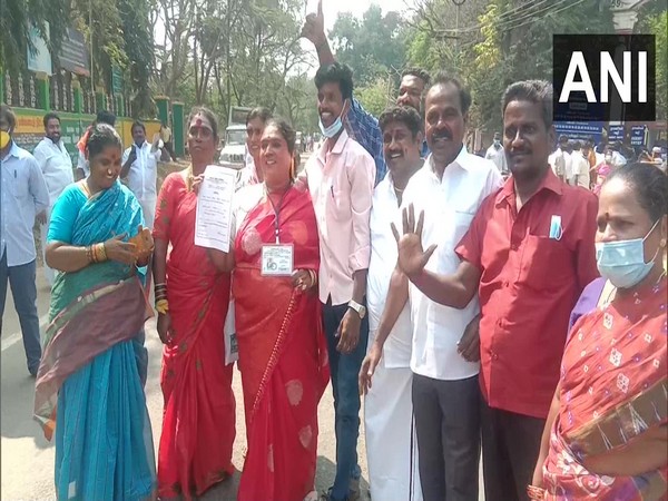 R Ganga, a transgender, showing her certificate after winning local body polls (Photo/ANI)