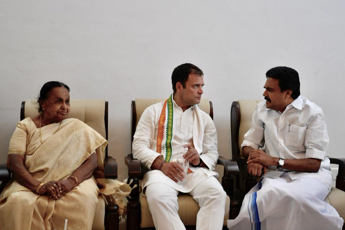 Rahul Gandhi meets the family members of late Kerala Congress (M) leader KM Mani in Pala on Tuesday. (Credits: Congress Twitter)