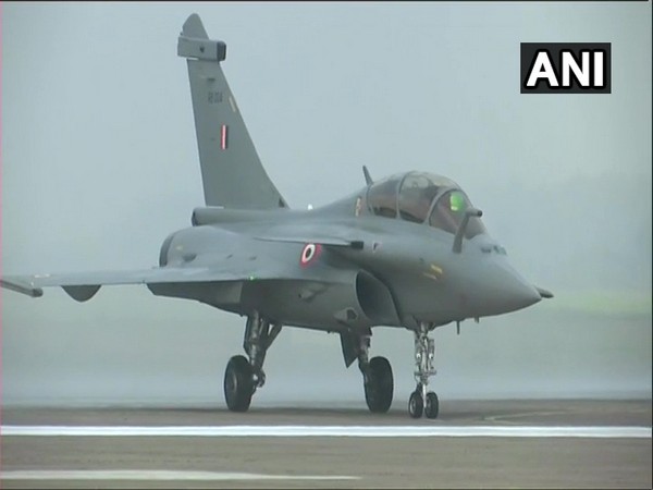 Rafale aircraft being given water cannon salute at IAF base in Ambala, Haryana (file image)
