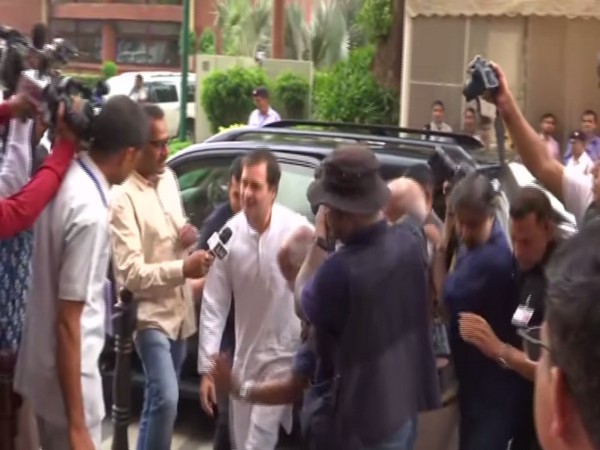 Congress president Rahul Gandhi outside the Parliament in New Delhi on Friday. Photo/ANI