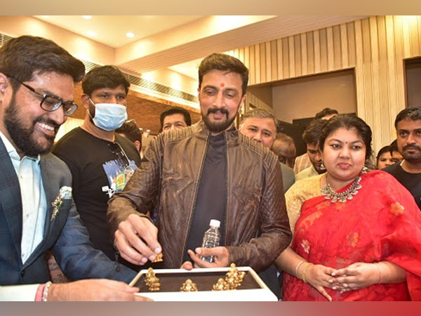 From Left to Right - Rahul Jain, Co-founder of Arjunaa Vara Jewellers, Superstar Kichcha Sudeep, MLA Sowmya Reddy