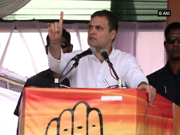 Congress leader Rahul Gandhi addressing an election rally in Latur, Maharashtra, on Sunday. Photo/ANI