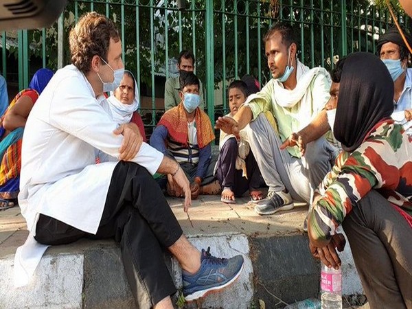 Rahul Gandhi interacts with migrant labourers