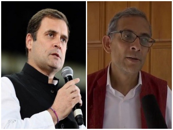 Congress leader Rahul Gandhi (left) and Nobel Laureate Abhijit Banerjee (right)