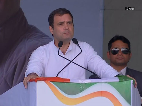 Congress President Rahul Gandhi addressing a public gathering in Himachal Pradesh's Kangra on Thursday.