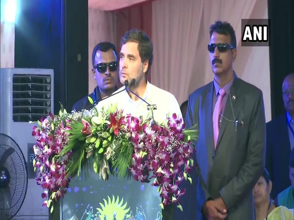 Congress leader Rahul Gandhi addressing a gathering in Raipur, Chhattisgarh on Friday. 