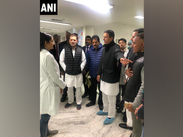 Congress MP Rahul Gandhi with Randeep Singh Surjewala at AIIMS, New Delhi. Photo/ANI
