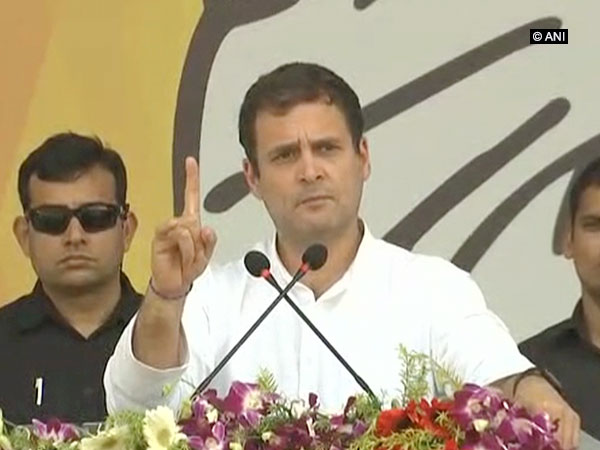 Congress president Rahul Gandhi addressing a public rally in Odisha's Koraput on Friday.
