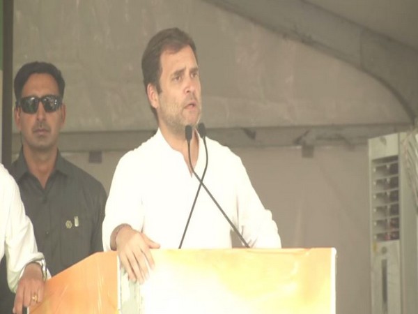 Congress president Rahul Gandhi while addressing an election rally at Ludhiana in Punjab on Wednesday. Photo/ANI