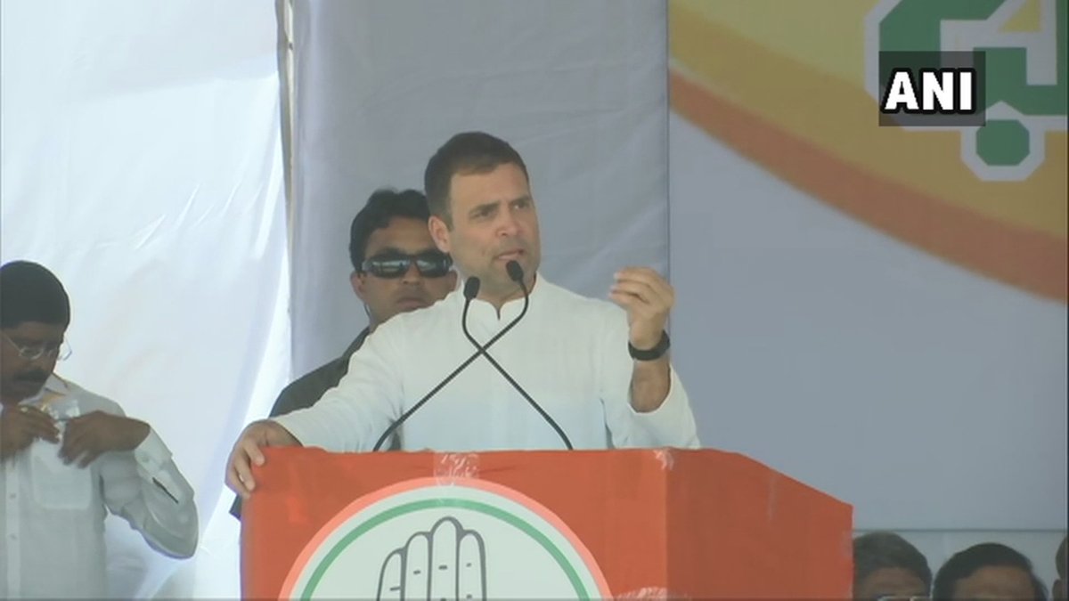 Congress party president Rahul Gandhi addressing an election rally in Bengaluru on Sunday. Photo/ANI