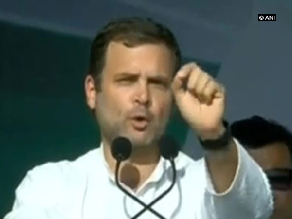Congress president Rahul Gandhi addressing a public rally in Ahmedabad on Tuesday. Photo/ANI