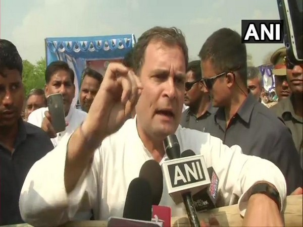 Congress president Rahul Gandhi speaking to media in Rae Bareli on Saturday.