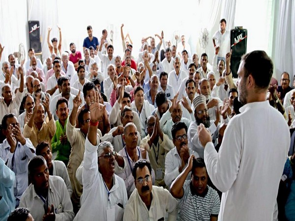 Congress leader Rahul Gandhi addresses during his visit at Gauriganj in Amethi on Wednesday. (ANI Photo)