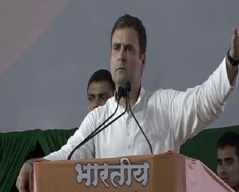 Congress president Rahul Gandhi speaking at a rally in Nanded, Maharashtra on Monday. Photo/ANI