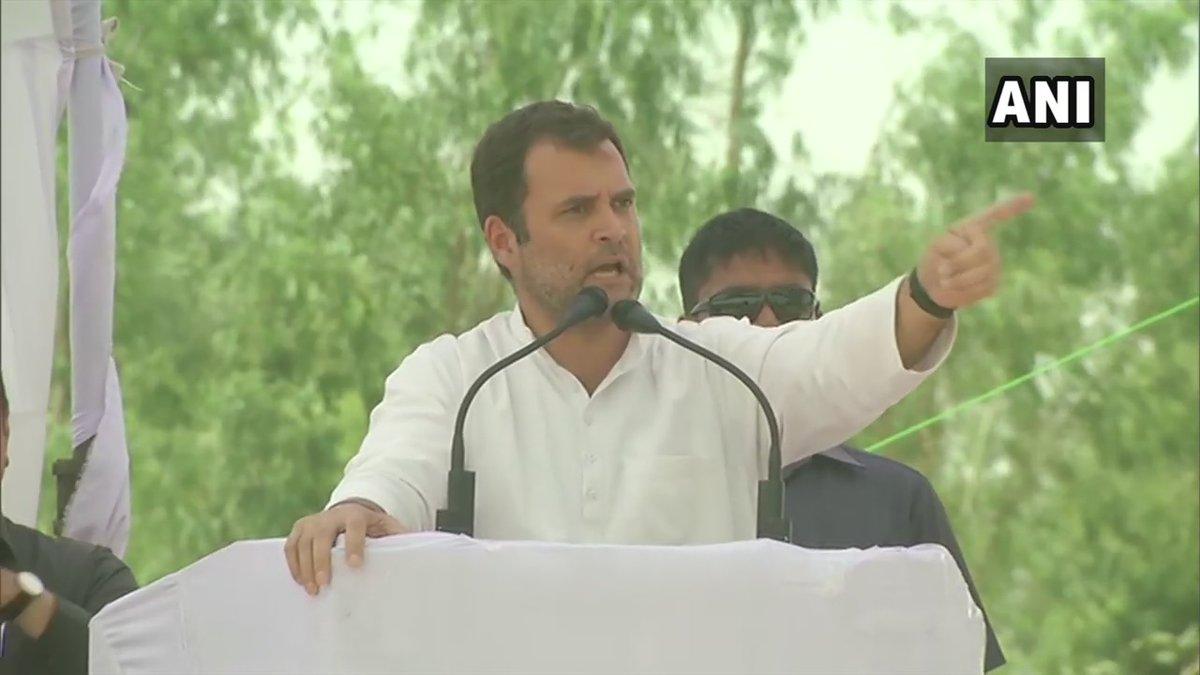 Congress president Rahul Gandhi addressing a rally in Raebareli on Saturday.