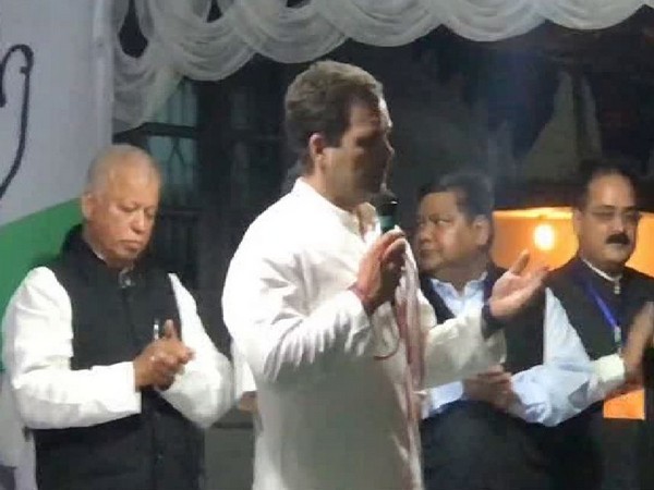 Congress president Rahul Gandhi addressing Congress workers in Imphal on Tuesday