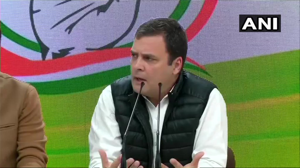 Congress president Rahul Gandhi addressing a press conference in Delhi