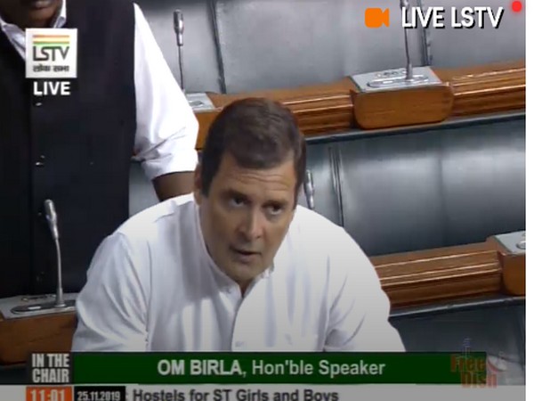 Congress leader Rahul Gandhi speaking in Lok Sabha on Monday. (Photo Credits: LSTV)