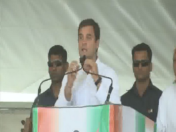 Congress president Rahul Gandhi addressing an election rally in Shujalpur on Saturday. Photo/ANI