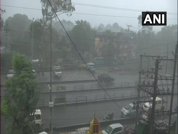 Heavy downpour left several junctions and roads waterlogged in Bhopal, Madhya Pradesh on Saturday. (Photo/ANI)