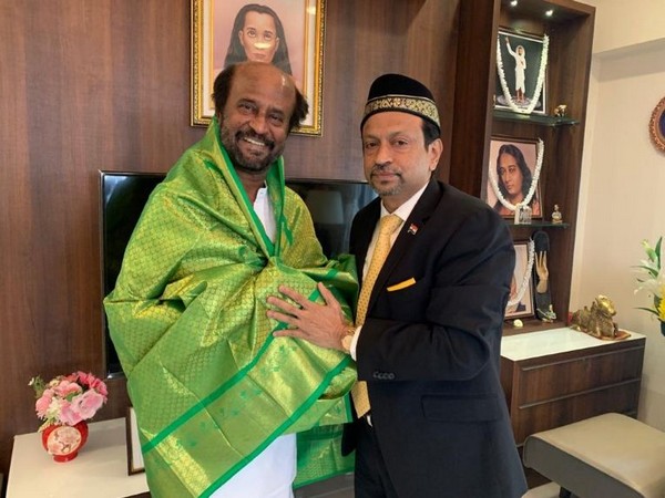 Indian Hajj Association president Abu Backer met Superstar Rajinikanth in Chennai on Saturday. Photo/ANI