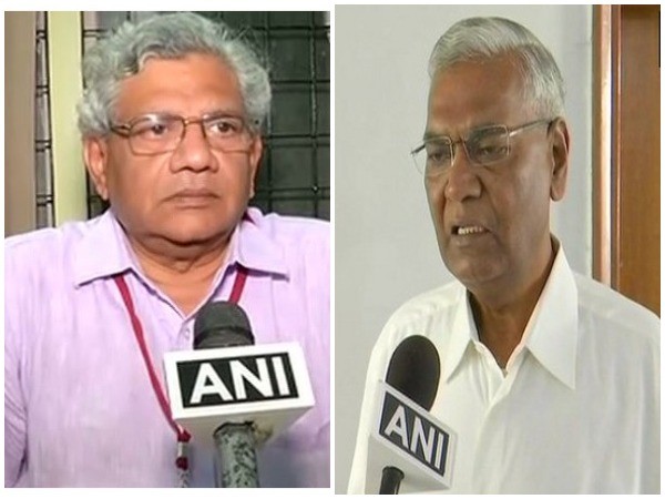 CPI-M General Secretary Sitaram Yechury (r) and CPI General Secretary D Raja