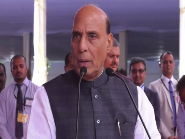 Defence Minister Rajnath Singh speaking at the launch of INC Nilgiri in Mumbai on Saturday. (Photo/ANI)