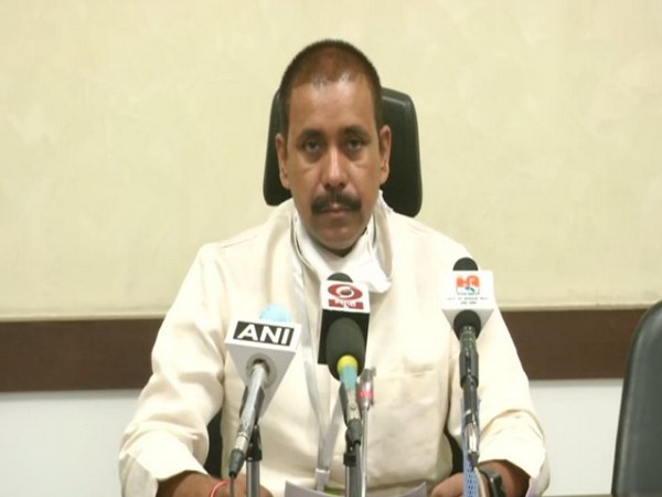 Uttar Pradesh Cabinet Minister Anil Rajbhar addresses a press conference in Lucknow on Monday. Photo/ANI