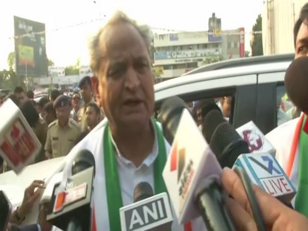 Rajasthan Chief Minister Ashok Gehlot speaking to reporters in Ahmedabad on Saturday. Photo/ANI
