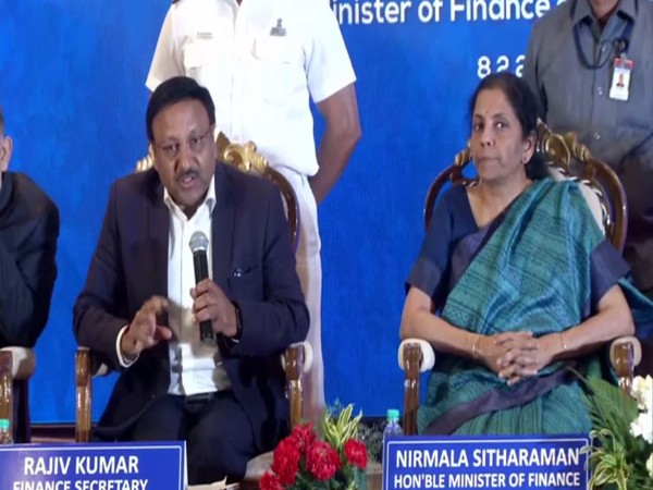 Finance Minister Nirmala Sitharaman along with Finance Secretary Rajiv Kumar, left, speaking at a press conference in Chennai on Saturday. Photo/ANI