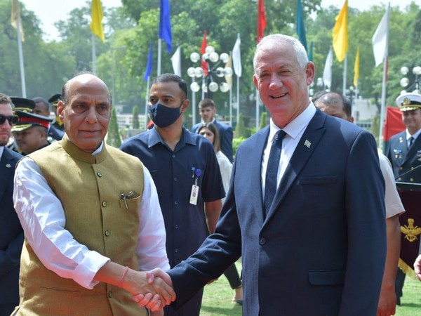 Defence Minister Rajnath Singh with Israeli Defence Minister Benny Gantz (Photo/ANI)