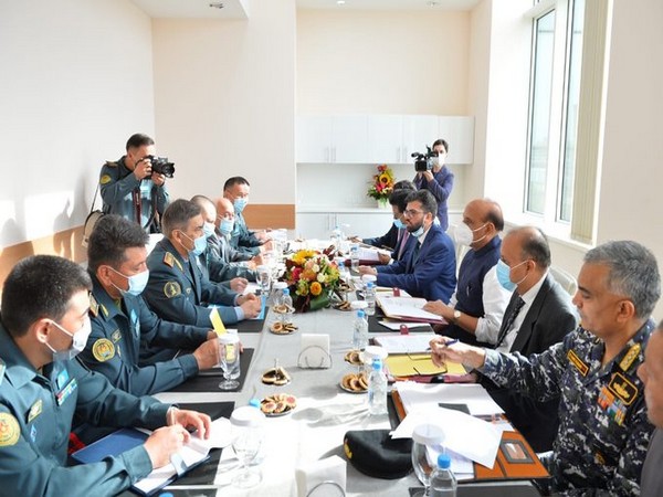 Defence Minister Rajnath Singh with his Kazakh counterpart Lieutenant General Nurlan Yermekbayev in Moscow on Saturday. (Photo source: Rajnath Singh Twitter)