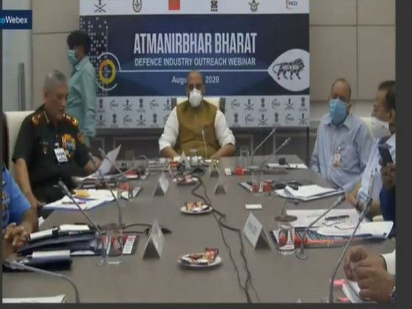 Defence Minister Rajnath Singh and CDS General Bipin Rawat at the webinar on Thursday. Photo/ANI